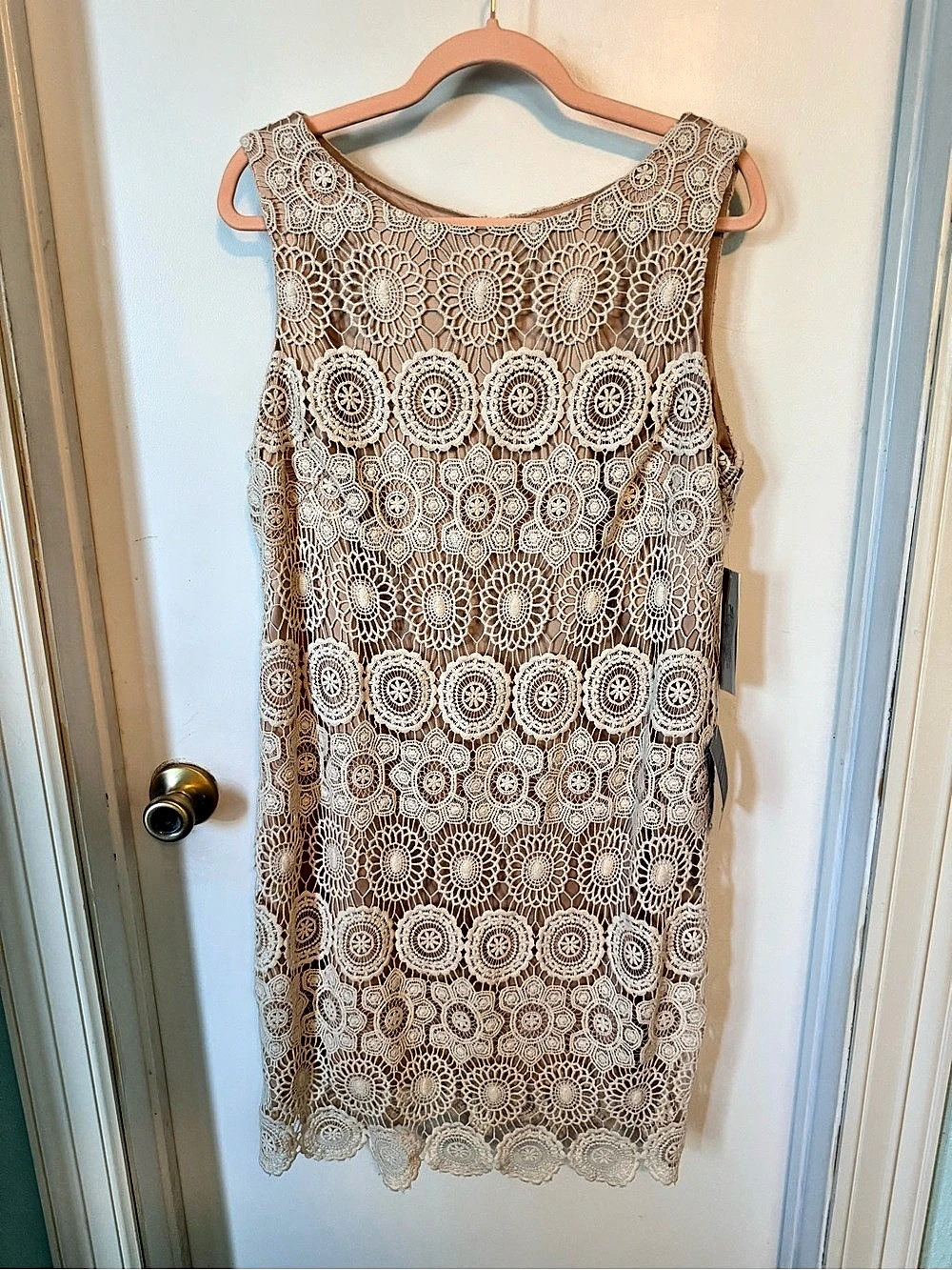 NWT Eliza J Crochet Lace Sheath Dress Nude Blush Size 16